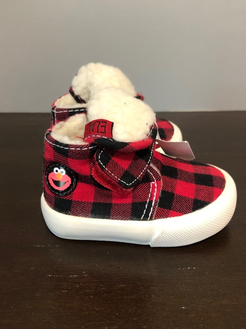 Sesame Street ELMO Tartan Red Plaid Fleece Lined Booties Shoes Size Sz 1 W 1W